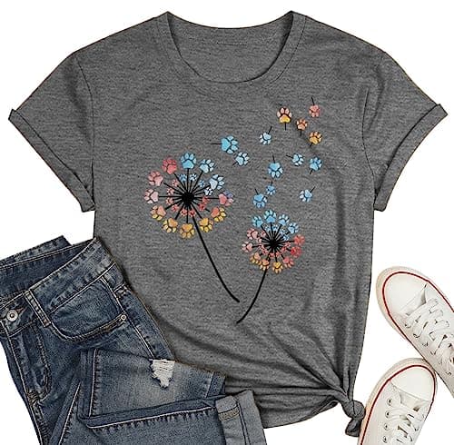 Womens Dandelion Shirts Boho Flower Graphic Tee Scatter Kindness T Shirts Casual Summer Floral Tops