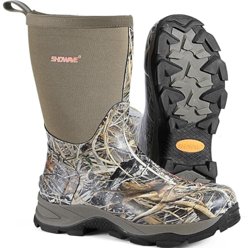 Showave Men's Rain Boots Waterproof Insulated Rubber Work Boots Mud Hunting
