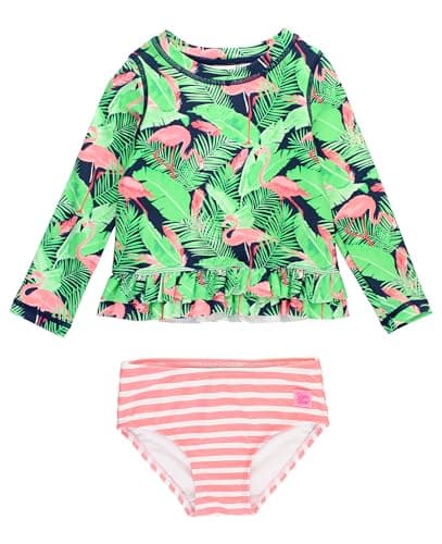 RuffleButts Flamingo Frenzy Ruffle Hem Rash Guard 2-Piece - 6-12m