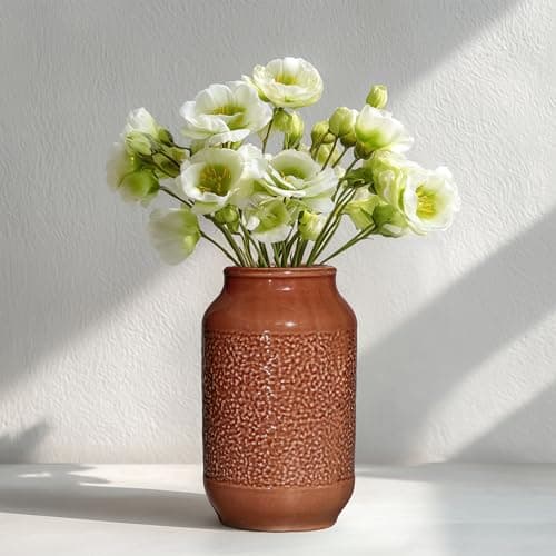 Wancetang Ceramic Flower Vase Home Decor - 9 Inch Brown Modern Vases for Pampas Grass, Decorative Vase for Flowers, Fall Centerpiece Dining Office Kitchen Decor
