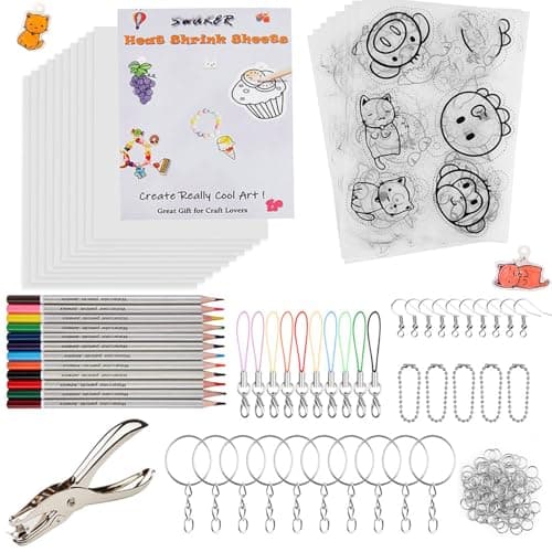 SWAKER 166 Pcs Shrinky Plastic Sheets Keychain Kit Includes 18 Pcs Shrink Art Paper, Hole Punch, Keychains & Pencils for Crafts and DIY Keychains Making Father Day Ornament