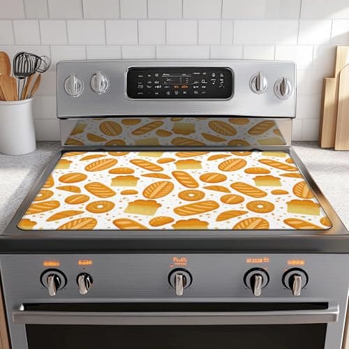 Electric Stove Top Cover for Glass & Smooth Tops - 28.5'' x 20.5'' Non-Slip Stove Protector with Bread Baking Lover Design, Scratch Proof Kitchen Counter Cover