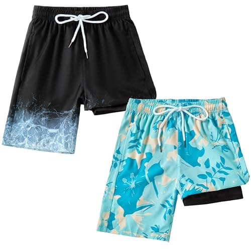 IRELIA 2 Pack Boys 2 in 1 Swim Trunks Boxer Brief Liner Compression Swimming Shorts Quick Dry Swimwear B0102 7-8 Gradient