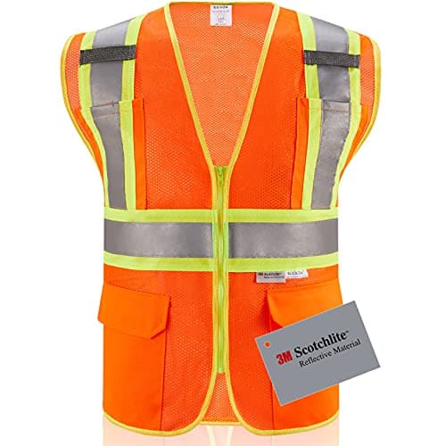SULWZM 3M High Visibility Reflective Safety Vest with Zipper and Pockets Orange,3XL