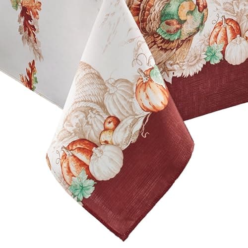 Elrene Home Fashions Holiday Turkey Bordered Fall Wrinkle Resistant Tablecloth, Seasonal Dining-Table Cover, 60" x 120" Rectangle