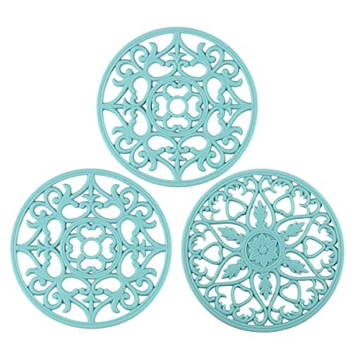 Colinda Silicone Trivet for Hot Dishes, Hot Pot and Pads - Protect Countertop from Hot Pot and Pans Coming Out from the Oven or Stove - Non-Slip & Heat Resistant,Turquoise,Set of 3
