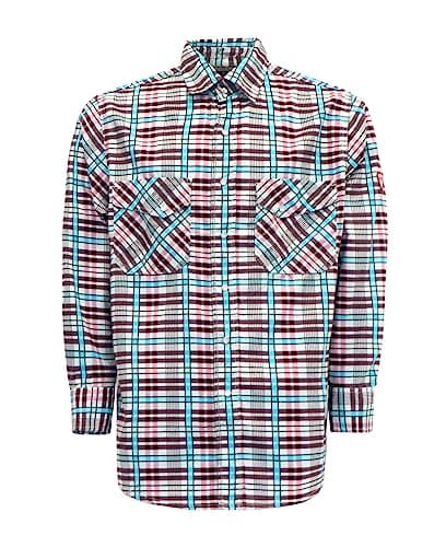 TICOMELA FR Shirt for Men Flame Resistant Shirts 6.5oz Light Weight Brown/Pink Large Plaid Men's Fire Retardant Snap Shirts