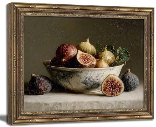 Vintage Gold Framed Wall Art, Vintage Fig Still Life Wall Art Decor - Antique Fruit Artwork for Kitchen Picture Rustic Neutral Farmhouse Fruit Gallery Canvas Prints for Dining Room 9x11 Inch