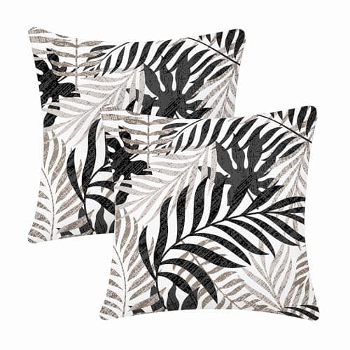 Allorry Outdoor Pillow Covers 18x18 Set of 2 Hawaii Tropics Palm Leaves Black Brown Floral Pattern Decoration Pillow Covers for Spring Summer Outdoor Waterproof Garden Patio Sofa Bed Decor JB010-G18