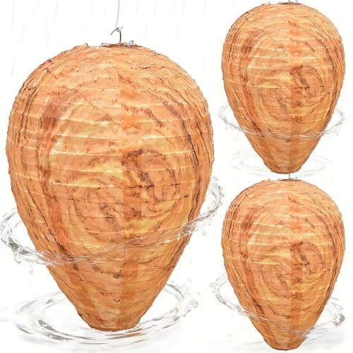 Wasp Nest Decoy 3 Pack, Fake Wasp Nest Outdoor Hanging Decor, Hornet Nest Decoy Waterproof, Realistic Nests Ornament for Garden Patio, Farmhouse, Yard, Balcony, Under Eaves - Yellow