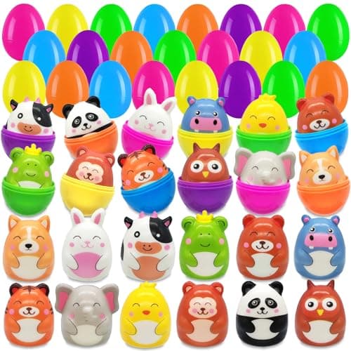 24 Pack Prefilled Easter Eggs with Squishy Toys for Easter Basket Stuffers