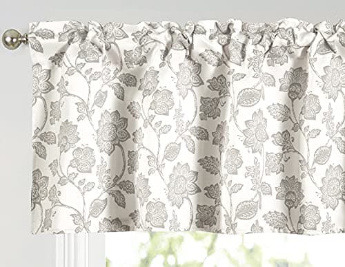Annlaite Valance for Windows Valance Floral Printed for Kitchen Living Room Thermal Insulated Energy Saving Window Curtain Valance for Living Kitchen Rod Pocket 52 by 18 Inch Beige