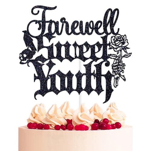 Farewell Sweet Youth Cake Topper, Funeral Birthday Decorations, Death to My Youth, Here Lies My Youth, Rip Theme Birthday Party Decorations Supplies for 20 30 40 50 Years Old