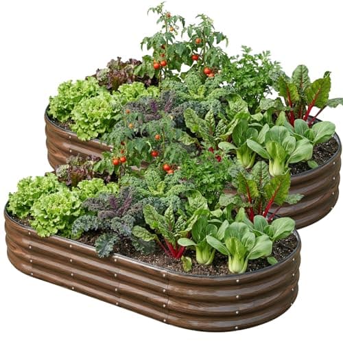 SnugNiture 2 Pcs 6x3x1ft Oval Metal Raised Garden Bed for Vegetables, Brown