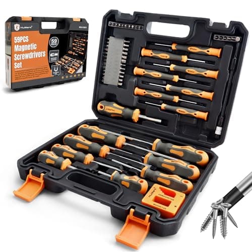 MulWark Magnetic Screwdriver Set with Case, Screw Driver Set Kit 59 Piece Includs Phillips, Hex, Pozidriv, Torx and Precision Screw Driver Set, Replaceable Screwdriver Bit Set for Men, Dad, Husband