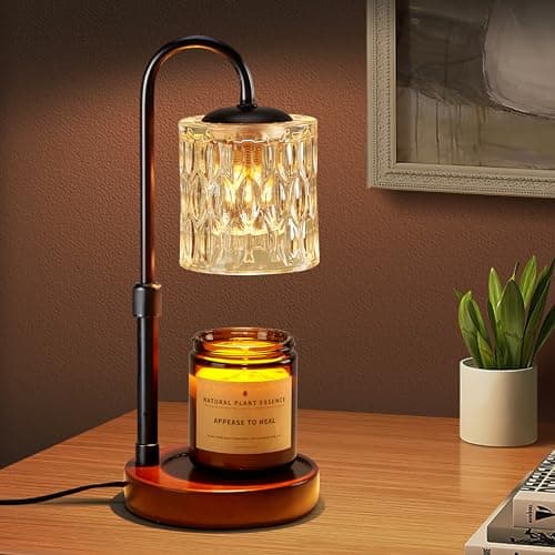 Briever Dimmable Candle Warmer Lamp with Timer, Height Adjustable Electric Candle Wax Warmer, Christmas Birthday Gifts for Women Mom, House Warming Gifts New Home Room Decor, Walnut Solid Wood Base
