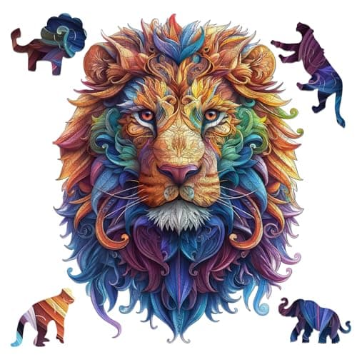 Delobil Wooden Puzzles for Adults, Lion Jigsaw Puzzles 200 Piece, Unique Shape Puzzles for Adults and Kids, Fun Challenging Puzzles Family Game Gift, Medium Size 9.1 x 12 Inches