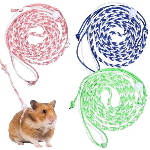 3Pcs Adjustable Hamster Leash Harness, Small Animal Harness and Leash for Hamsters, Guinea Pigs, Ferrets, and Rabbits (Pink, Green, Blue)