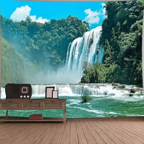 FENDROM Green Tree Forest Tapestry Waterfall Wall Hanging Nature Landscape Scenic Stone River Tapestries for Living Room Bedroom Dorm Home Decor