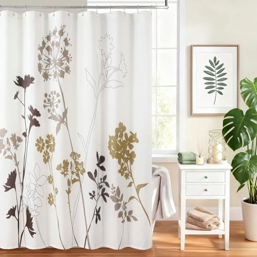 DS BATH Silhouette Cream Flower Fabric Leaves Plants Tan Printed Waterproof Ivory Shower Curtain,Beige Floral Brown Bathroom Curtains,72" W x 78" L