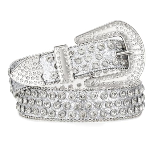 SUOSDEY Men Women Cowboy Rhinestone Belt Western Cowgirl Bling Sequins Diamond Shiny Studded Belt for Jeans
