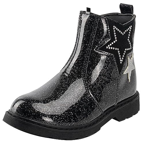 TZJS Girls Ankle Boots Girl's Glitter Chelsea Boot Kids Warm Low Heel Short Booties Girl Outdoor Shoes with Side Zipper for Toddler/Little Kid(Black,numeric_11)