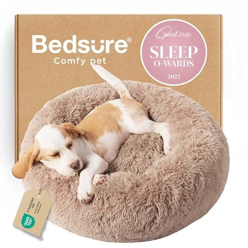 Bedsure Calming Small Dog Bed Donut Washable Cat＆Puppy Bed,23 inches Camel
