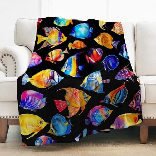 Levens Tropical Fish Blanket Gifts for Girls Boys Soft Warm Flannel Colorful Fish Throw Blanket Cozy Fuzzy Plush Fishing Bedding Blankets Gift for Fishes Lover Kids Teens Adults Couch Sofa 50"x60"