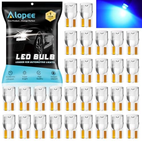 Alopee 30 Pack 194 Blue Led Bulb Acrylic T10 Led Peanut Bulbs DC 12V Car Interior Replacement for 194 168 T10 2825 W5W Dash Light Trunk License Plate Light
