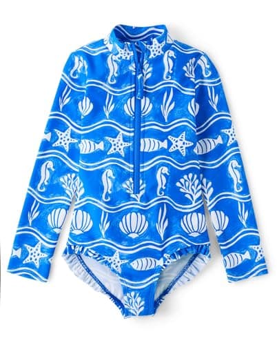 Gymboree,Girls,and Toddler Long Sleeve Rashguard One Piece Swimsuit,Beacon Blue,4 Years