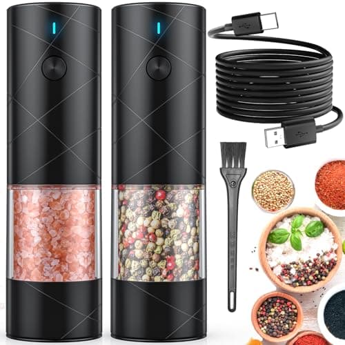 Lidaop Electric Salt and Pepper Grinder Set USB Rechargeable 2Pack, Black