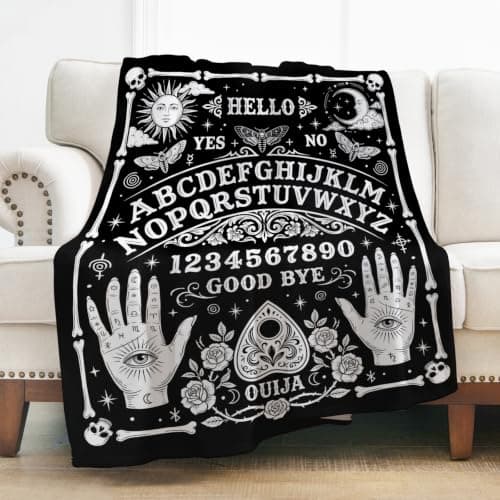 Levens Ouija Board Blanket Gothic Witch Gifts for Halloween Christmas, 50"x60" Horror Spooky Sun Moon Skeleton Skull Witch Tarot Throw Blanket for Women Kids Goth Birthday Gifts for Fortune Tellers