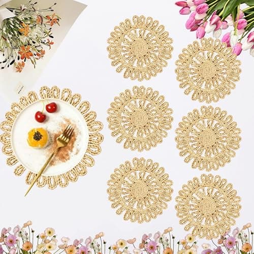 IcosaMro11.8 Inch Boho Round Woven Placemats for Dining Table Set of 6