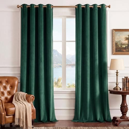 StangH Emerald Green Grommet Velvet Blackout Curtains, W42xL84, 2 Panels