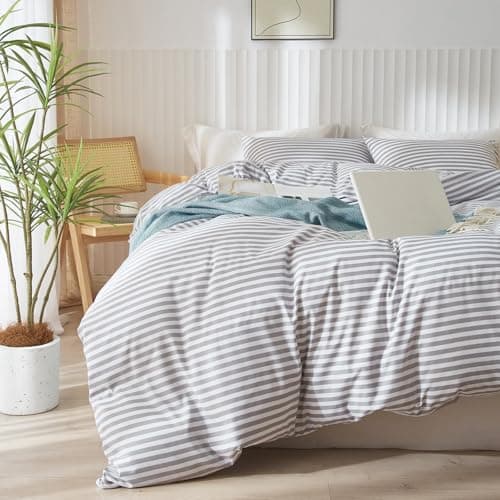 mixinni Striped Comforter Set Twin XL Size - Grey White Stripes Pattern Bed Set for Women and Men, 3 Pieces Lightweight Bedding Comforter Sets for All Seasons (1 Soft Fluffy Comforter + 2 Pillowcases)