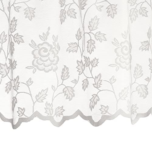 TERLYTEX Lace Valance Curtain for Kitchen Window, Vintage Kitchen Cafe Curtain 18 Inch Length for Small Windows, Rustic Floral Vine Embroidery Sheer Window Valance, 52 x 18 Inch, 1 Panel, Ivory