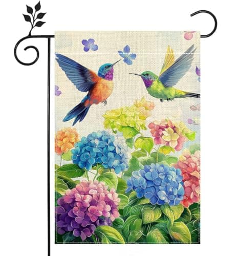 Hummingbirds Hydrangeas Flower Garden Flag Spring Colorful Floral Welcome Yard Outdoor Flag Double Sided 12x18 Inch
