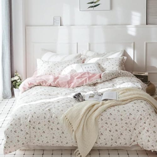 BUPIRD Floral Comforters Queen Size 3 Pieces Soft Cute Floral Bedding Comforter Sets Garden Style Pink Flower Print Botanical Flowers Comforter Set for All Seasons 1 Comforter and 2 Pillowcases