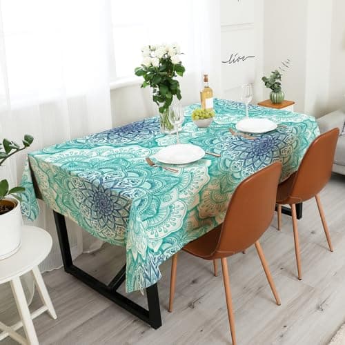 Vimorco Rectangle Tablecloth Mandala, Waterproof Durable Polyester Table Cloth,Home Decoration TableCover Green Flower, Table Cover for 4-8 Seats, 60 * 84 Inch