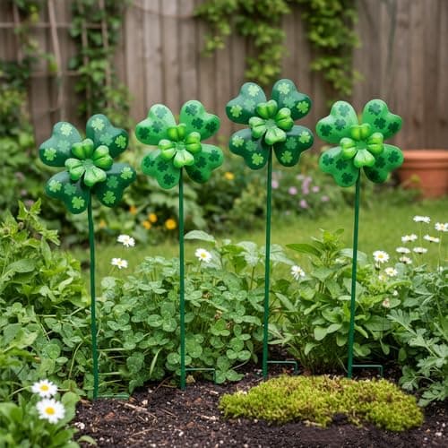 4pcs Clover Yard Wind Spinners Outdoor Decoration Stakes Lawn Ornaments