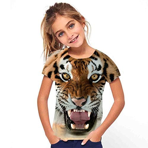 FiveEarl Kids Print 3D Tiger Head Tees Shirts for Youth Boys Girls 4-14 Years (T1019, 6 Years)