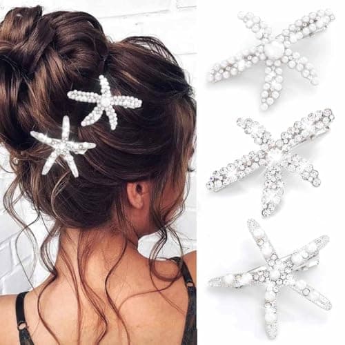 BARTOSI Starfish Hair Clip Pearl Mermaid Hair Clips Seashell Hair Accessories for Women and Girls (Pack of 3)