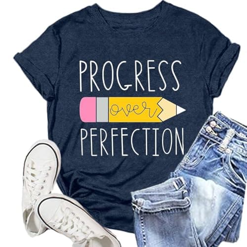 NEWKA Teacher Shirts for Women Teaching Life T-Shirts Blue