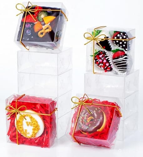 SLShePack 25Pack 5x5x2Inches Clear Bakery Boxes Chocolate Covered Strawberry Boxes for 4 Mini Cake Boxes Cookies Macaron Boxes Pie Boxes Browines boxes