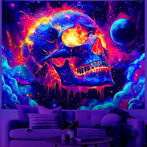 BVBOX Blacklight Halloween Tapestry Horror Moon Night Scary Cemetery Pumpkin Lantern Halloween Tapestry Wall Hanging Skull Horror Poster Banners for Bedroom Livingroom