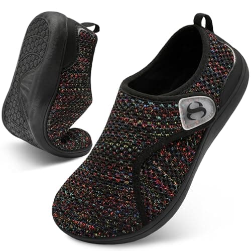 Scurtain Women Wide Diabetic Nurse Shoes Neuropathy Bunion Edema Nursing Pregnancy Maternity Shoe Zero Drop Barefoot Black Non Slip Walking Shoes Spring Summer Slippers Size 9