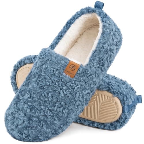 EverFoams Women’s Soft Curly Memory Foam Slippers Blue,8.5 US