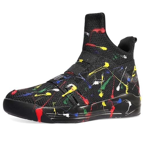Soulsfeng Black High Top Sneakers for Men 6.5 Fashion Colorful Spray Stylish Skateboard Basketball Walking Shoes
