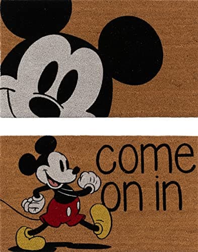 Gertmenian Disney Mickey Mouse Coir Doormat - 2x3 Welcome Mat (2-Pack), Ideal for High Traffic Areas in Front Door, Garage, Entryway - Love/Hello, 47533