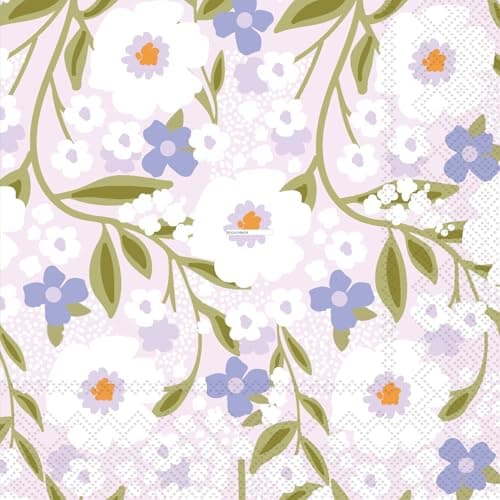 IHR Ideal Home Range Cocktail Napkins Disposable 3-Ply Paper Party Supplies, 5" x 5", Floral Haven (Lilac), 20-Count